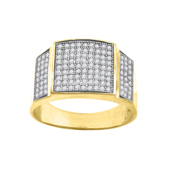 14kt Two-tone Gold Mens Cubic Zirconia Cluster Square Head Engagement Ring