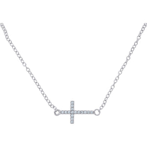 925 Sterling Silver Women Cubic Zirconia Rolo Link Cross Necklace