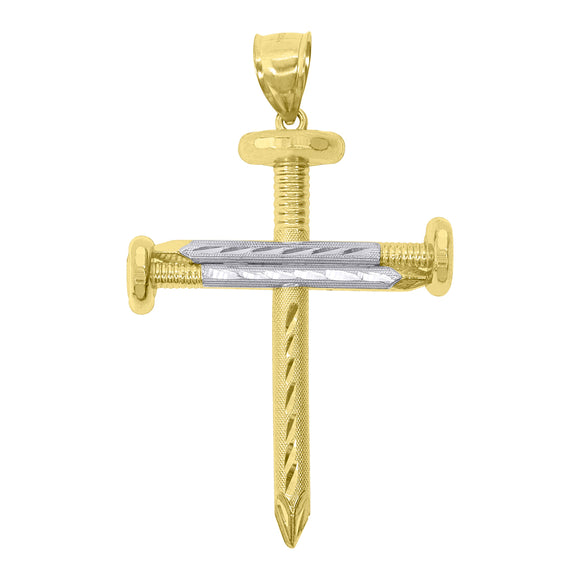 10kt Two-tone Gold Mens Women Textured Nail Cross Religious Charm Pendant
