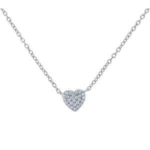 925 Sterling Silver Women Cubic Zirconia Rolo Link Heart Necklace