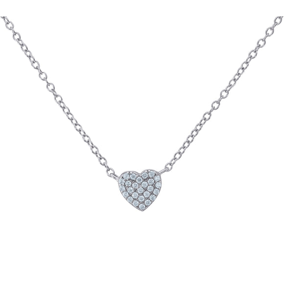 925 Sterling Silver Women Cubic Zirconia Rolo Link Heart Necklace