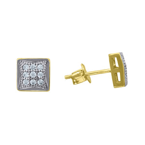 10kt Two-tone Gold Mens Cubic Zirconia CZ Square Stud Earrings
