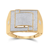 10kt Yellow Gold Mens Round Diamond Square Cluster Ring 3/8 Cttw