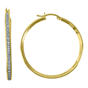 10kt Yellow Gold CZ Womens Single Row 2mm x 33mm Hinged Hoops Huggies
