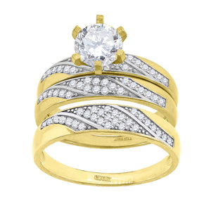 10kt Two-tone Gold Womens Cubic Zirconia Trio Ring Set
