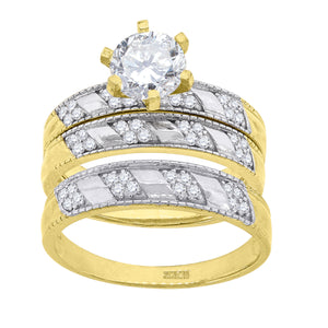 10kt Two-tone Gold Womens Round Cubic Zirconia Trio Ring Set