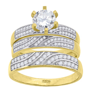 10kt Two-tone Gold Womens Round Cubic Zirconia Trio Ring Set