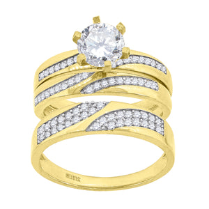 10kt Two-tone Gold Womens Round Cubic Zirconia Trio Ring Set