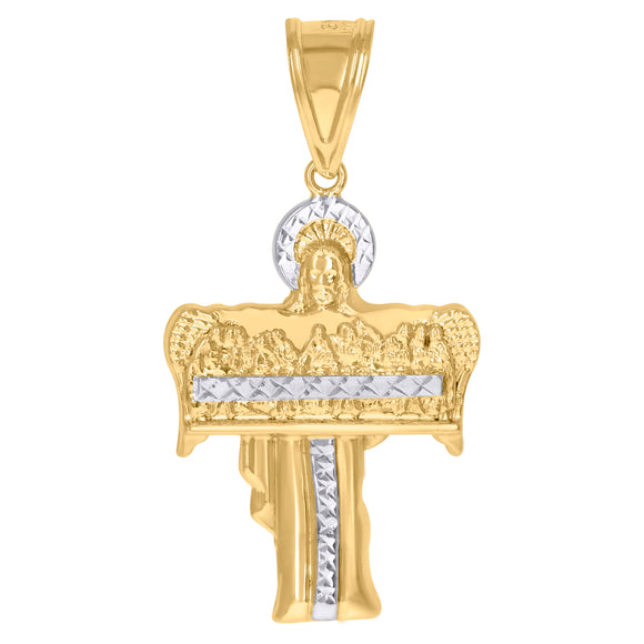 10kt Gold Two-tone Diamond-cut Mens Last Supper Jesus Ht:47mm x W:27.6mm Religious Charm Pendant