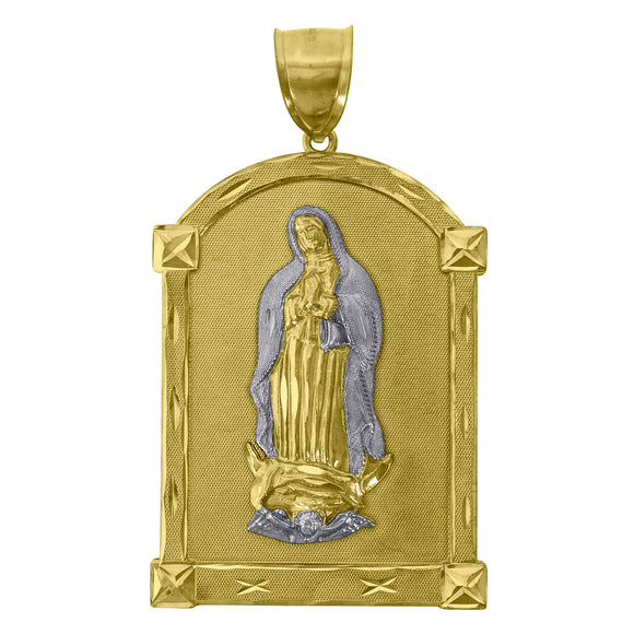 10kt Two-Tone Gold Mens Religious Guadalupe Charm Pendant