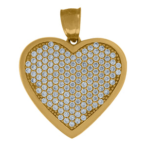 10KT Yellow Gold Unisex Cubic Zirconia Heart Love & Heart Charm Pendant