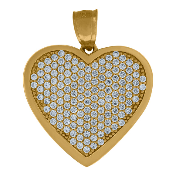 10KT Yellow Gold Unisex Cubic Zirconia Heart Love & Heart Charm Pendant