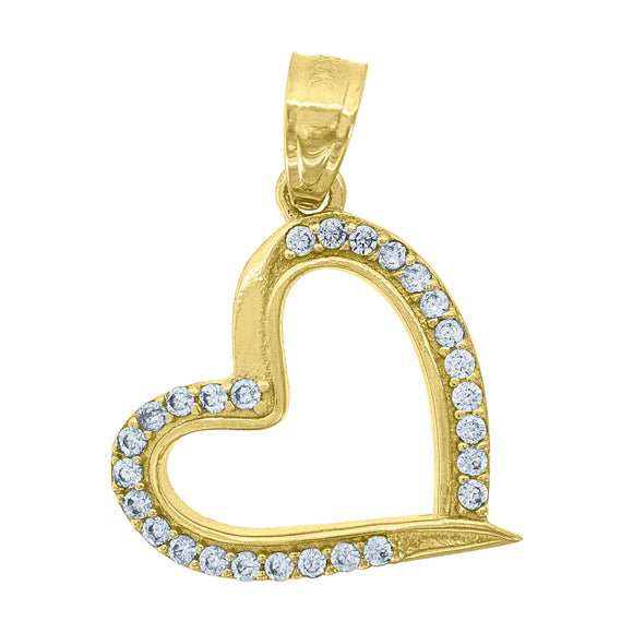 10kt Yellow Gold Womens Cubic Zirconia Cubic-zirconia Open Heart Love Charm Pendant