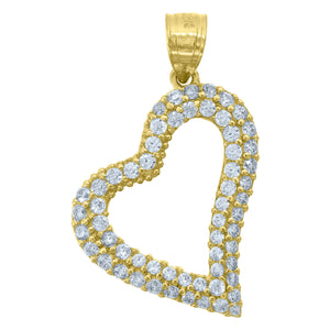 10kt Yellow Gold Womens Cubic Zirconia Cubic-zirconia Open Heart Charm Pendant