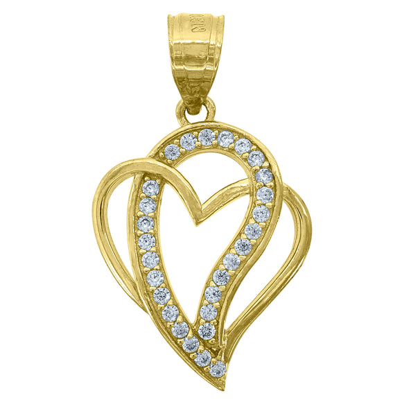 10kt Yellow Gold Womens Cubic Zirconia Cubic-zirconia Double Heart Love Charm Pendant