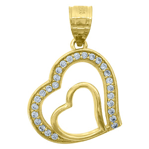 10kt Yellow Gold Cubic-zirconia Womens Ht:20.5mm x W:15.1mm Heart Charm Pendant