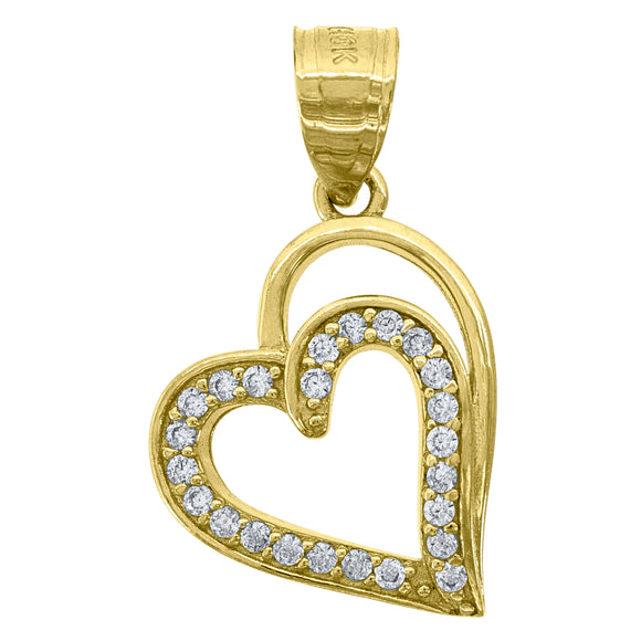 10kt Yellow Gold Womens Cubic Zirconia Cubic-zirconia Double Heart Love Charm Pendant
