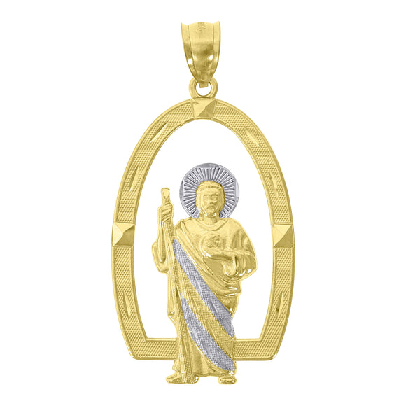 10kt Two-Tone Gold Mens Religious Saint Jude Charm Pendant
