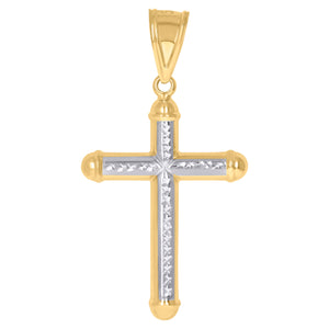 10kt Two-Tone Gold Unisex Textured Cross Religious Charm Pendant