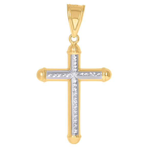 10kt Two-Tone Gold Unisex Textured Cross Religious Charm Pendant