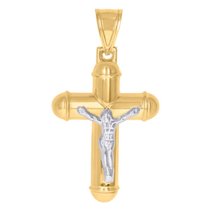 10kt Gold Two-tone Mens Cross Crucifix Ht:64mm x W:36.9mm Religious Charm Pendant