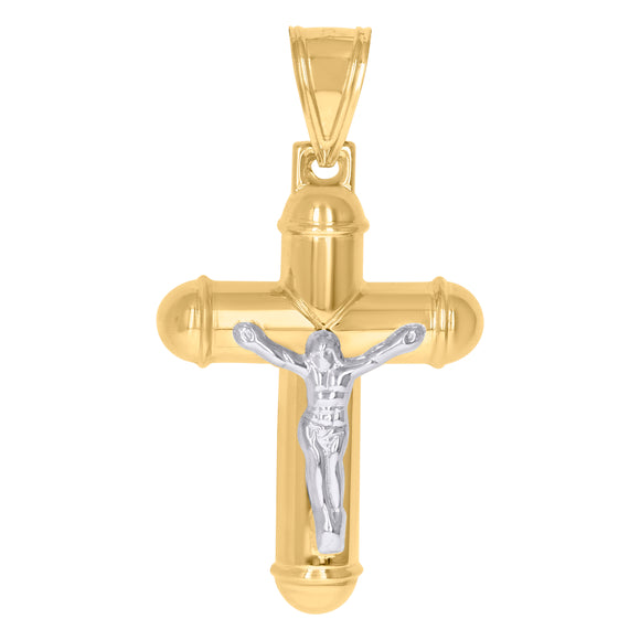 10kt Gold Two-tone Mens Cross Crucifix Ht:64mm x W:36.9mm Religious Charm Pendant