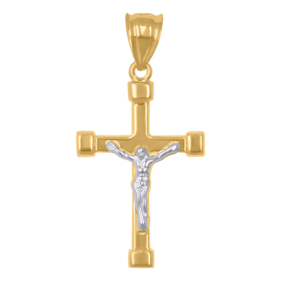 10kt Two-Tone Gold Unisex INRI Crucifix Cross Religious Charm Pendant