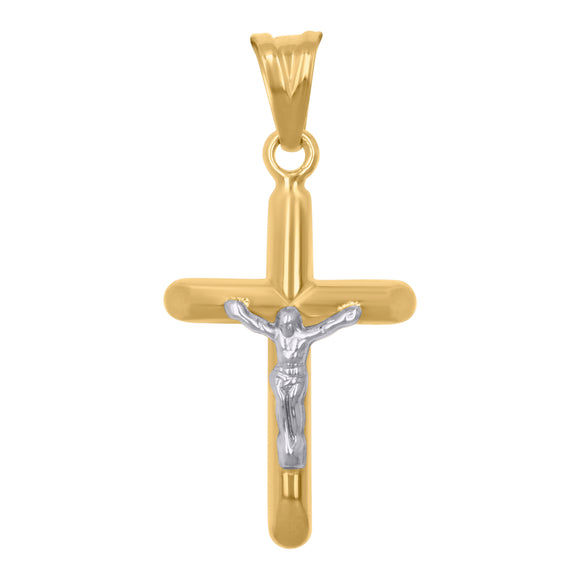 10kt Two-Tone Gold Unisex Crucifix Cross Religious Charm Pendant