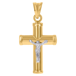 10kt Two-tone Gold Unisex INRI Crucifix Cross Religious Charm Pendant