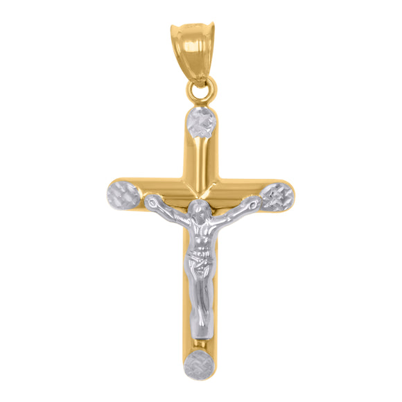 10kt Two-Tone Gold Unisex INRI Crucifix Cross Religious Charm Pendant
