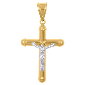 10kt Gold Two-tone Mens Cross Crucifix Ht:54.9mm x W:31.5mm Religious Charm Pendant