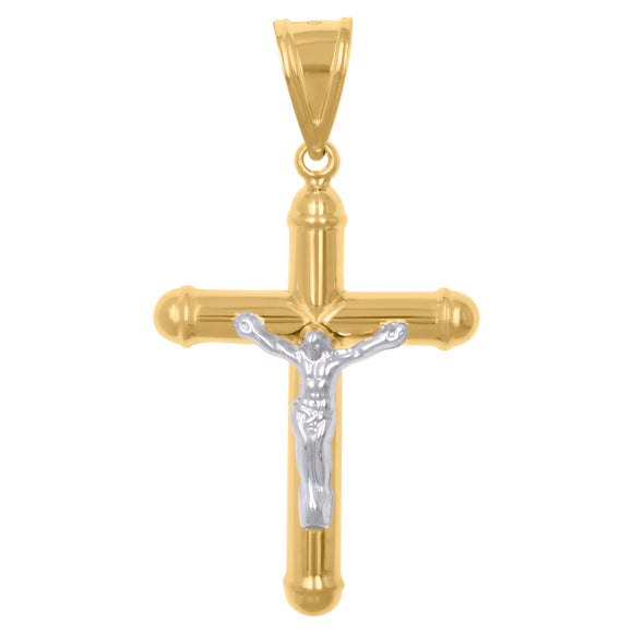 10kt Gold Two-tone Mens Cross Crucifix Ht:54.9mm x W:31.5mm Religious Charm Pendant