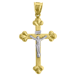 10kt Gold Two-tone Mens Cross Crucifix Ht:50.9mm x W:26.6mm Religious Charm Pendant