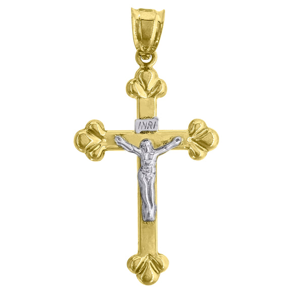 10kt Gold Two-tone Mens Cross Crucifix Ht:50.9mm x W:26.6mm Religious Charm Pendant