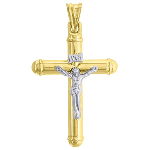 10kt Two-Tone Gold Unisex INRI Crucifix Cross Religious Charm Pendant