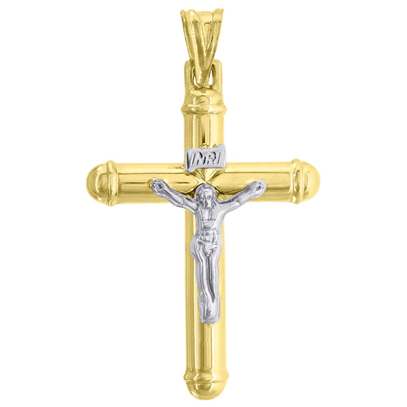 10kt Two-Tone Gold Unisex INRI Crucifix Cross Religious Charm Pendant