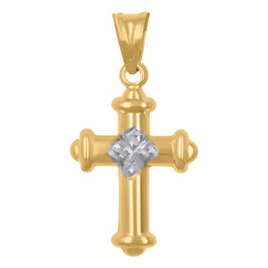 10kt Gold Two-tone Diamond-cut Unisex Cross Ht:31.9mm x W:16.3mm Religious Charm Pendant
