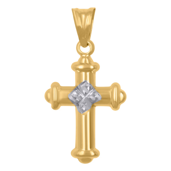 10kt Gold Two-tone Diamond-cut Unisex Cross Ht:31.9mm x W:16.3mm Religious Charm Pendant