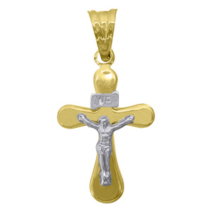 10kt Gold Two-tone Unisex Cross Crucifix Ht:30.8mm x W:15.5mm Religious Charm Pendant