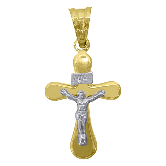 10kt Gold Two-tone Unisex Cross Crucifix Ht:30.8mm x W:15.5mm Religious Charm Pendant
