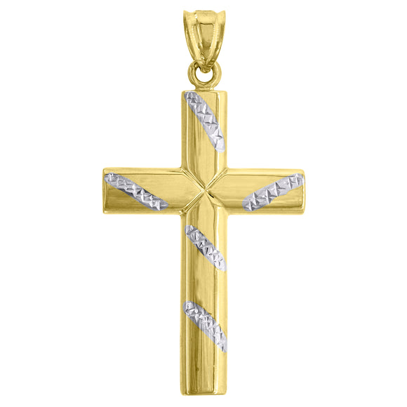10kt Two-Tone Gold Unisex Textured Cross Religious Charm Pendant