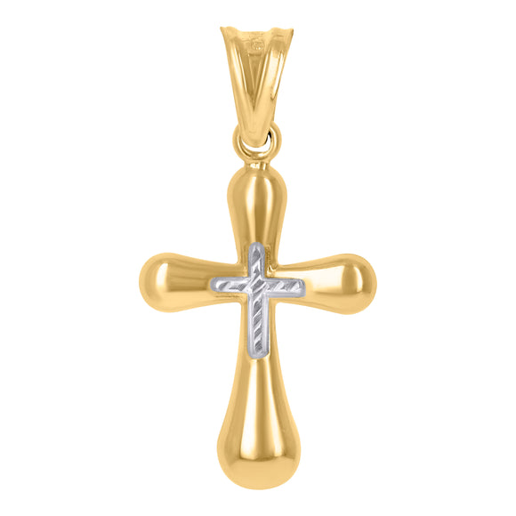 10kt Two-Tone Gold Unisex Textured Cross Religious Charm Pendant