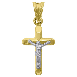10kt Gold Two-tone Unisex Cross Crucifix Ht:28.6mm x W:13.2mm Religious Charm Pendant