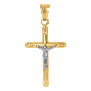 10kt Two-Tone Gold Unisex INRI Crucifix Cross Religious Charm Pendant
