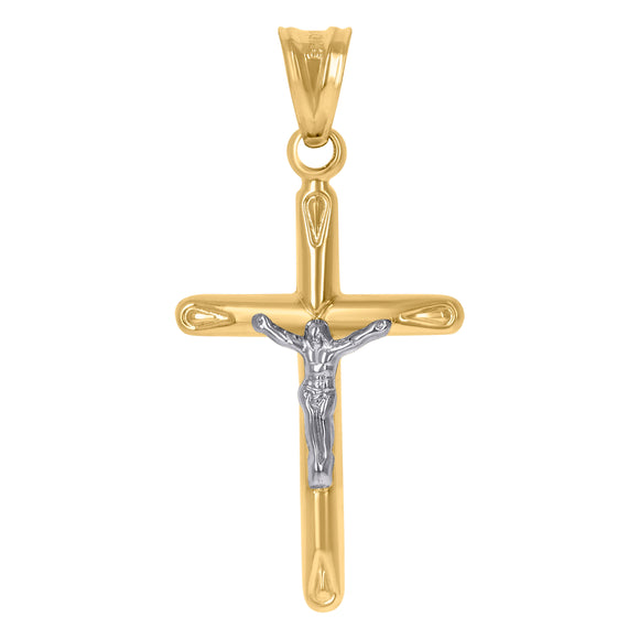 10kt Two-Tone Gold Unisex INRI Crucifix Cross Religious Charm Pendant