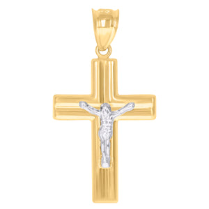 10kt Gold Two-tone Mens Cross Crucifix Ht:42.3mm x W:23.1mm Religious Charm Pendant