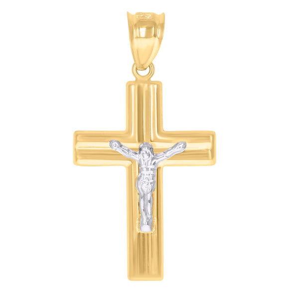10kt Gold Two-tone Mens Cross Crucifix Ht:42.3mm x W:23.1mm Religious Charm Pendant