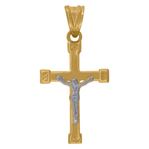 10kt Gold Two-tone Unisex Diamond-cut Crucifix Cross Religious Charm Pendant