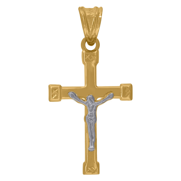 10kt Gold Two-tone Unisex Diamond-cut Crucifix Cross Religious Charm Pendant