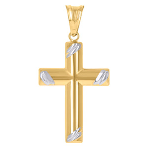 10kt Two-Tone Gold Unisex Textured Cross Religious Charm Pendant